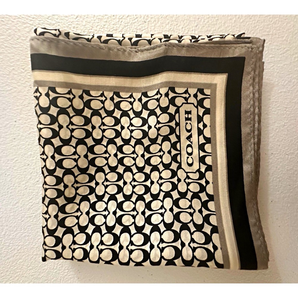 Coach Women's Square Scarf Black White Gray Logo Pattern 22x22 in